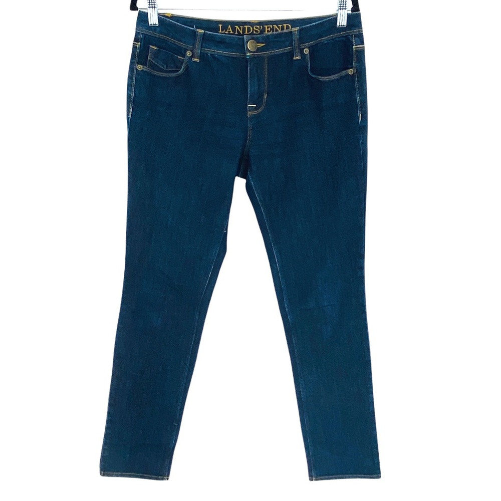 Lands End Dark Wash Straight Leg Mid Rise Jeans Size 10